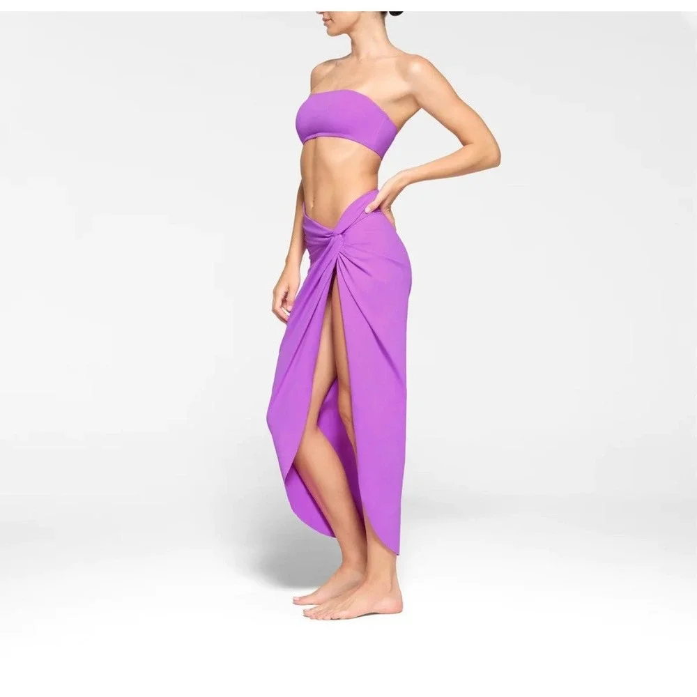 SKIMS Recycled Swim Sarong Skirt Knot‎ Front Drape Violet 3X